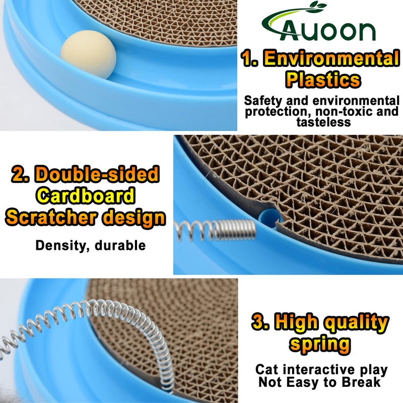 AUOON Cat Scratcher Toy - Cat Scratch Pad with Cat Toy Ball Track and Plush Mouse Toy for Indoor Cats and Kittens (Blue) - Image 4